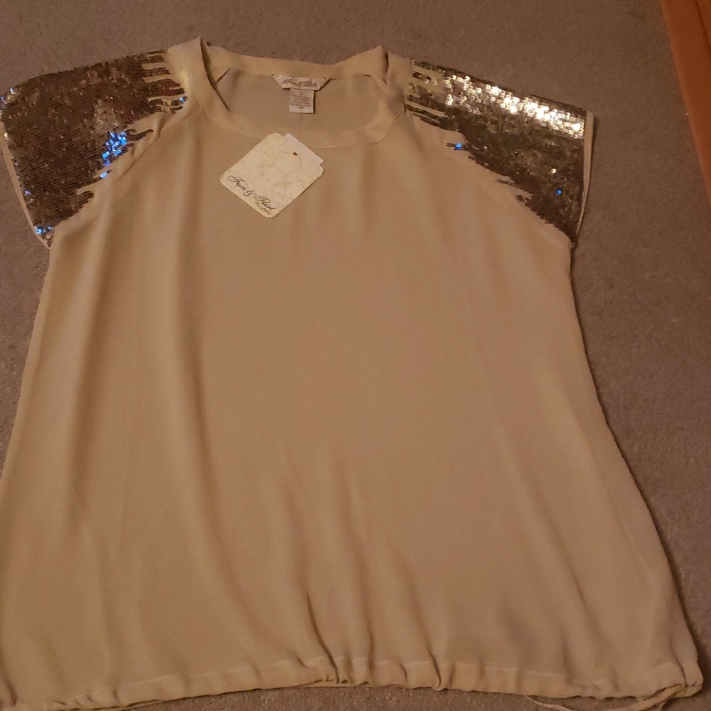 Fun and Flirt tan sequin shirt new large